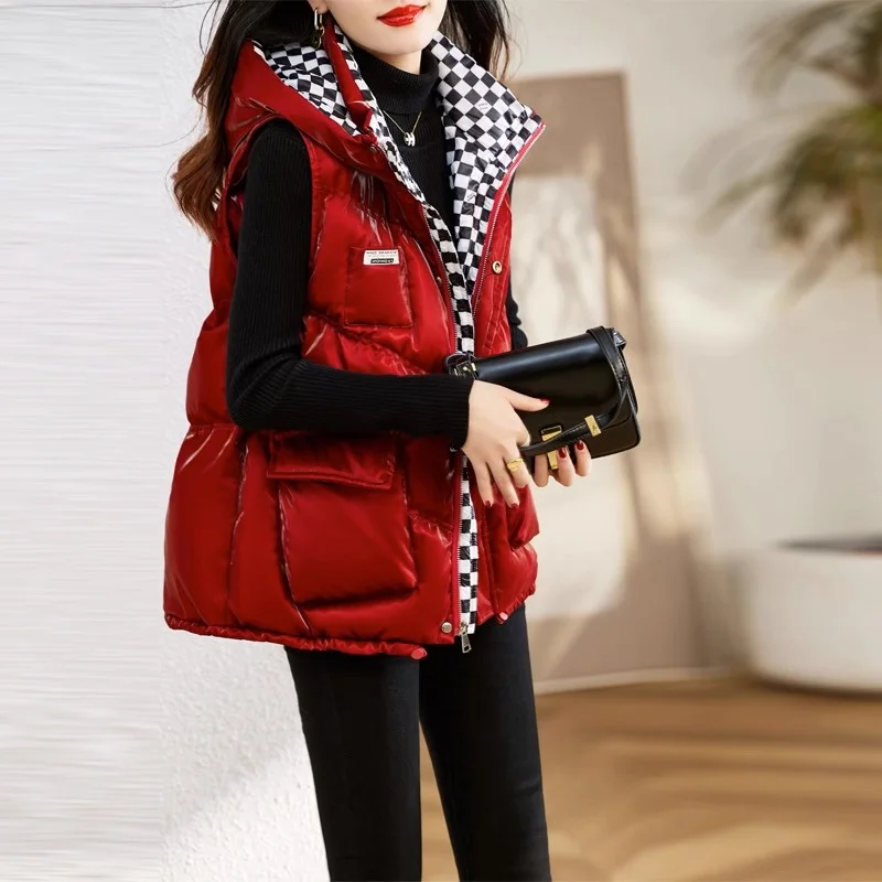 

plus Size Hooded Vest Jaet Women Winter Thiened Loose Trendy Outerwear Korean Sle Commute Casual ape Sandal ape