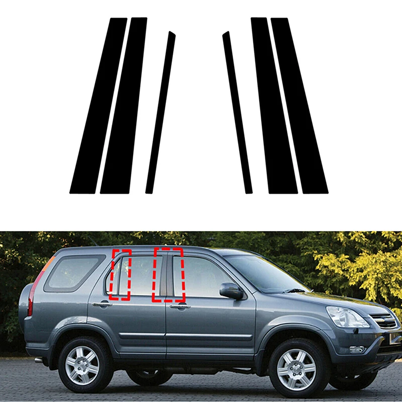 6Pcs/Set Glossy Black Pillar Posts Fit For Honda CR-V 2002 2003 2004 2005 2006 Door Trim Window Sticker Decoration Cover