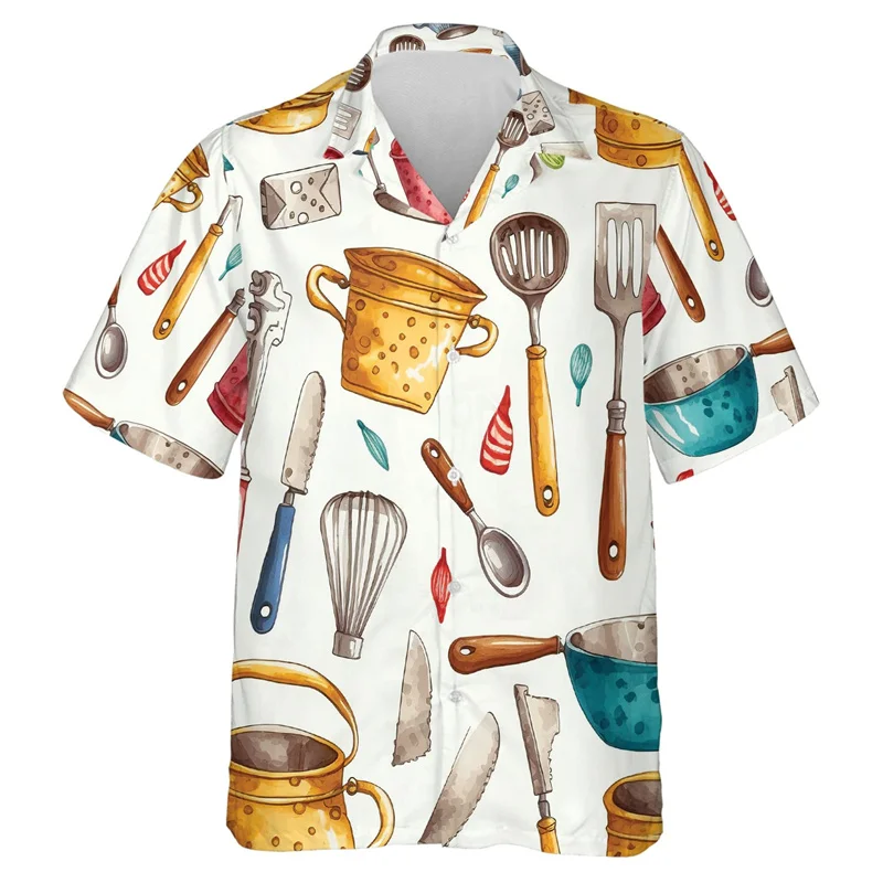 

Chef Casual Button Down Short Sleeve Shirt Cook Work Jersey Kitchen Hip Hop Short Sleeve Hawaiian Beach Shirts For Men Clothes