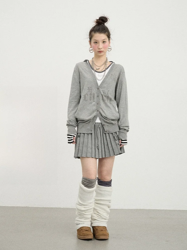 

Achihara Spring Knitted Open Cardigan Top Inner Outer Wearable Base irt Knitted Sweater Jaet Long Sve V-Ne Cotton Blend