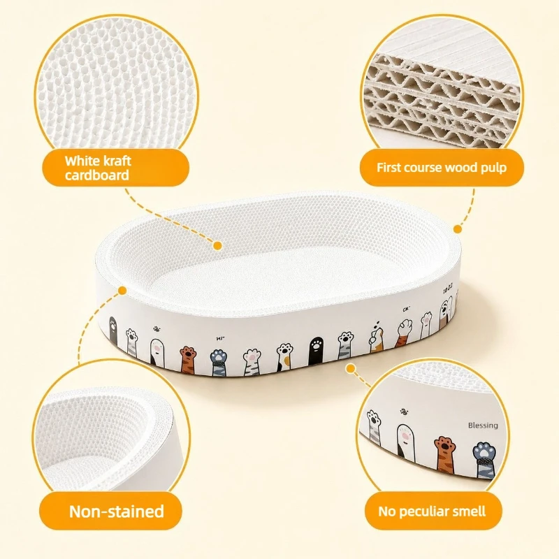 Rond kattenkrabplankbed met geïntegreerd comfortontwerp, antislipbodem en duurzaam golfkarton, geschikt voor katten binnenshuis.