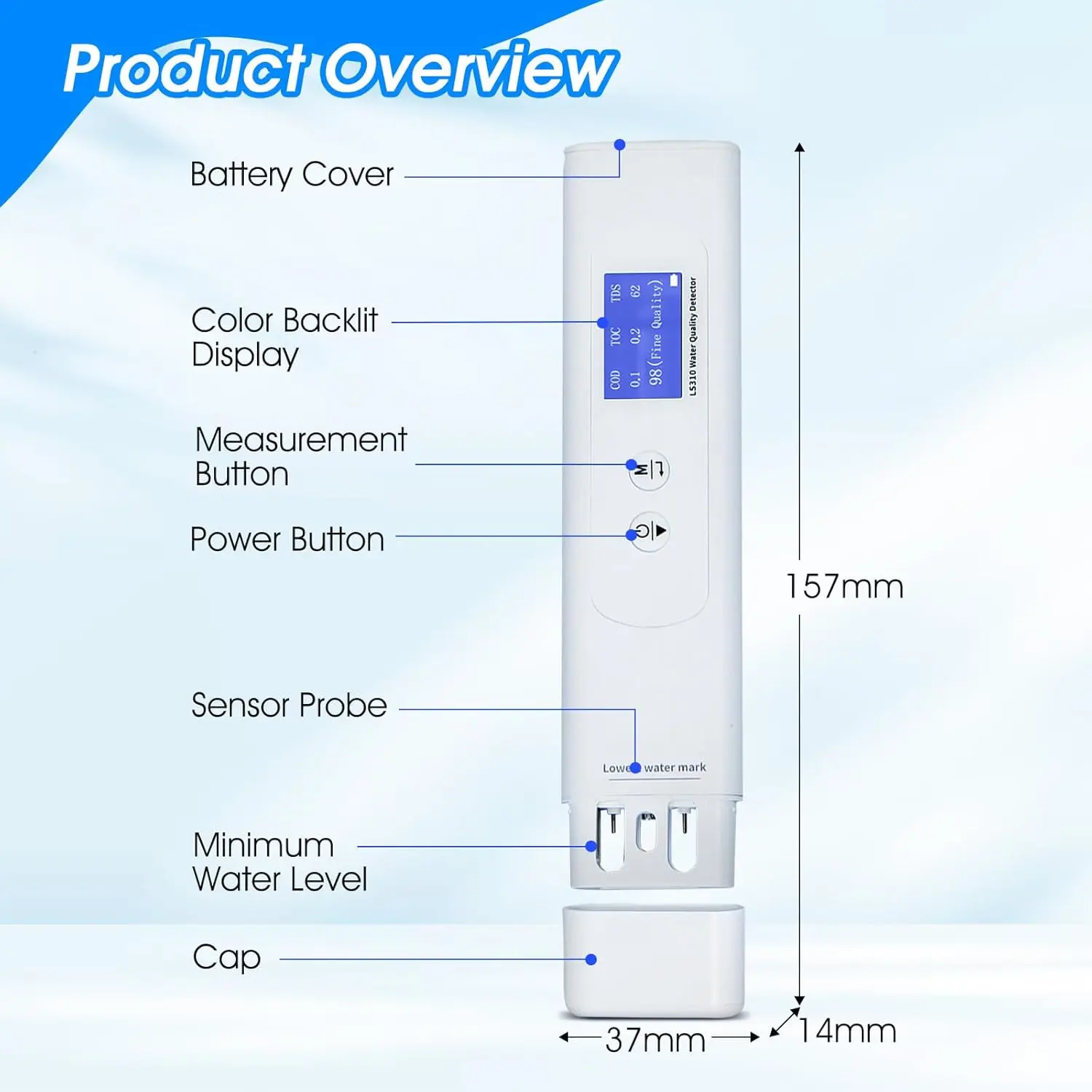

Water quality tester, 6-in-1 TDS meter, portable digital ppm water purity tester pen, for home, RV, and travel use