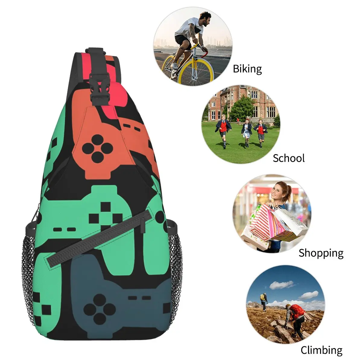 Game Controller Crossbody Bag Sports Gamepads Everywhere Chest Bag Unisex Women Man Fashion Shoulder Backpacks Travel