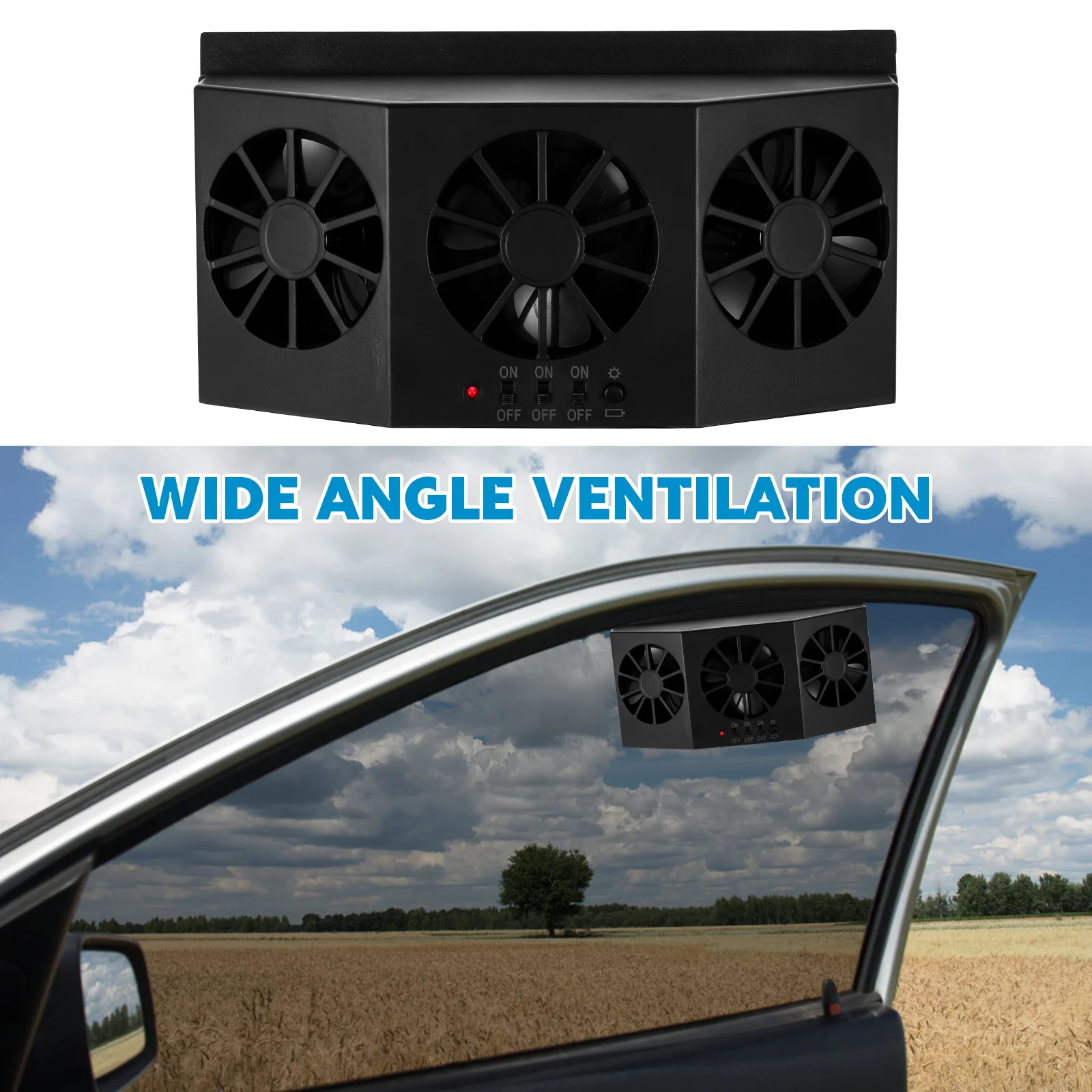 Window Fan Solar Exhaust For Car Air Conditioner Ventilator Black Powered Vehicle