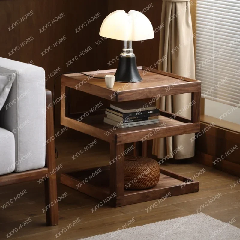 

log bedroom bedside table black walnut solid wood sofa corner edge