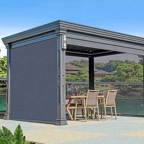 Electric Customize Windproof Roller Shade with Ziptrack Tuya Full Blackout Outdoor Blinds for Patio and Balcony