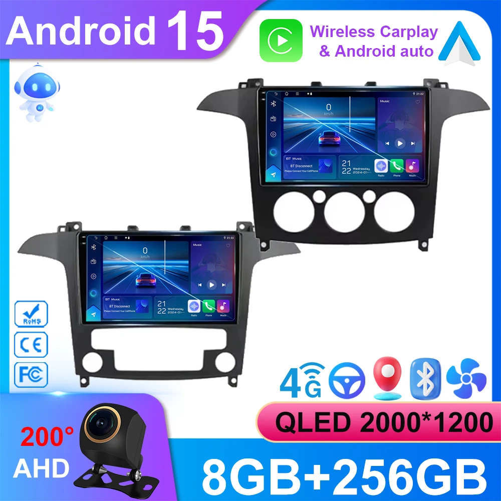 

Android15 WIFI 4G Автомобильный радиоприемник для Ford S Max S-MAX 2007-2015 Мультимедийный видеоплеер Auto CarPlay GPS DVD 2Din BT 2K QLED Стерео