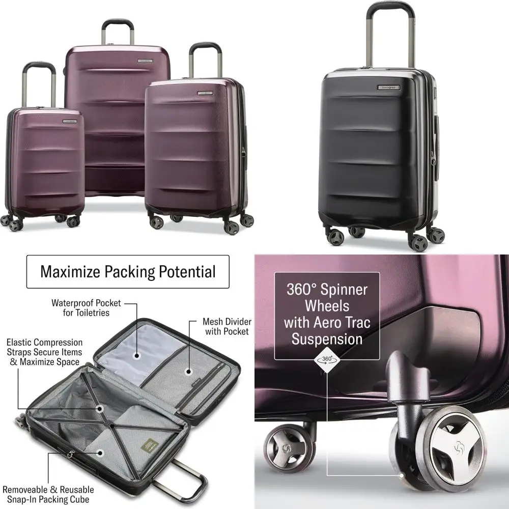 Lightweight Hardshell Luggage Set 3-Piece, Durable Impact Resistant, 360° Spinner Wheels, Aero Trac System, Travel Essential