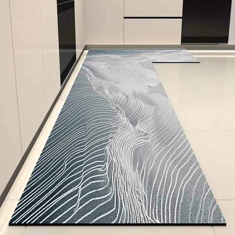 Kitchen Floor Mats Vintage Striped Home Decoration Long Strip Runner Kitchen Carpet Non-slip Waterproof Oil-proof Washable Rugs