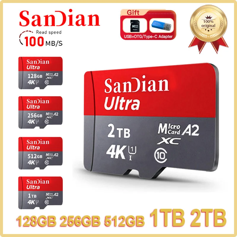 Original Micro TF/SD Card 512GB 256GB 128GB 1TB A2 C10 TF card usb flash 2TB memory card 100mb/s Mini Crad for SD adapter