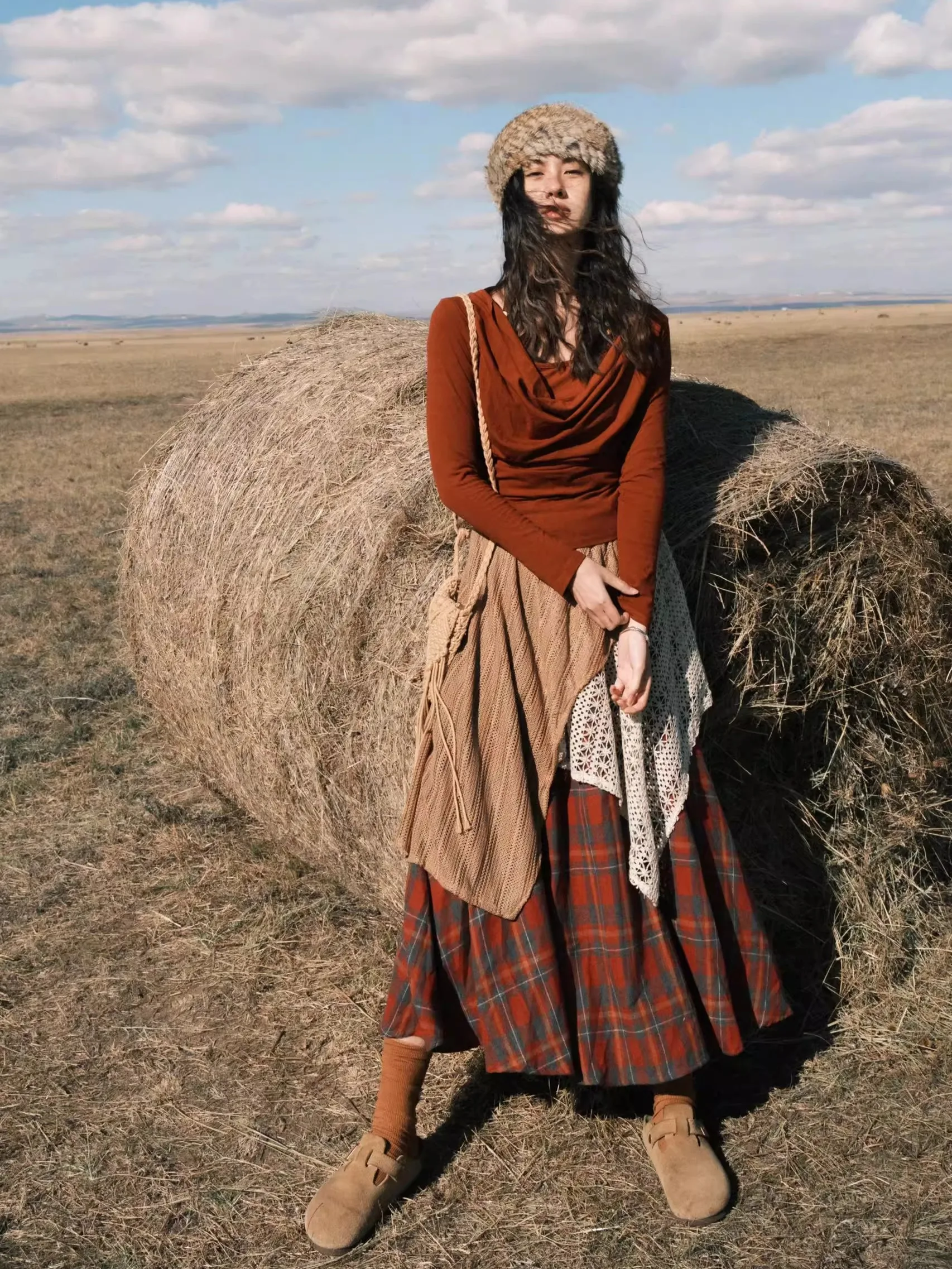 T-shirt e gonna da donna post-alilometro Desert Sle Set Casual Faion Autunno Inverno Gonna longuette a vita alta rotonda Ne