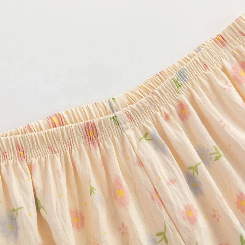 2piecesCloud Cotton Sleep Pants Thin Loungewear Shorts Floral Print Home Wear