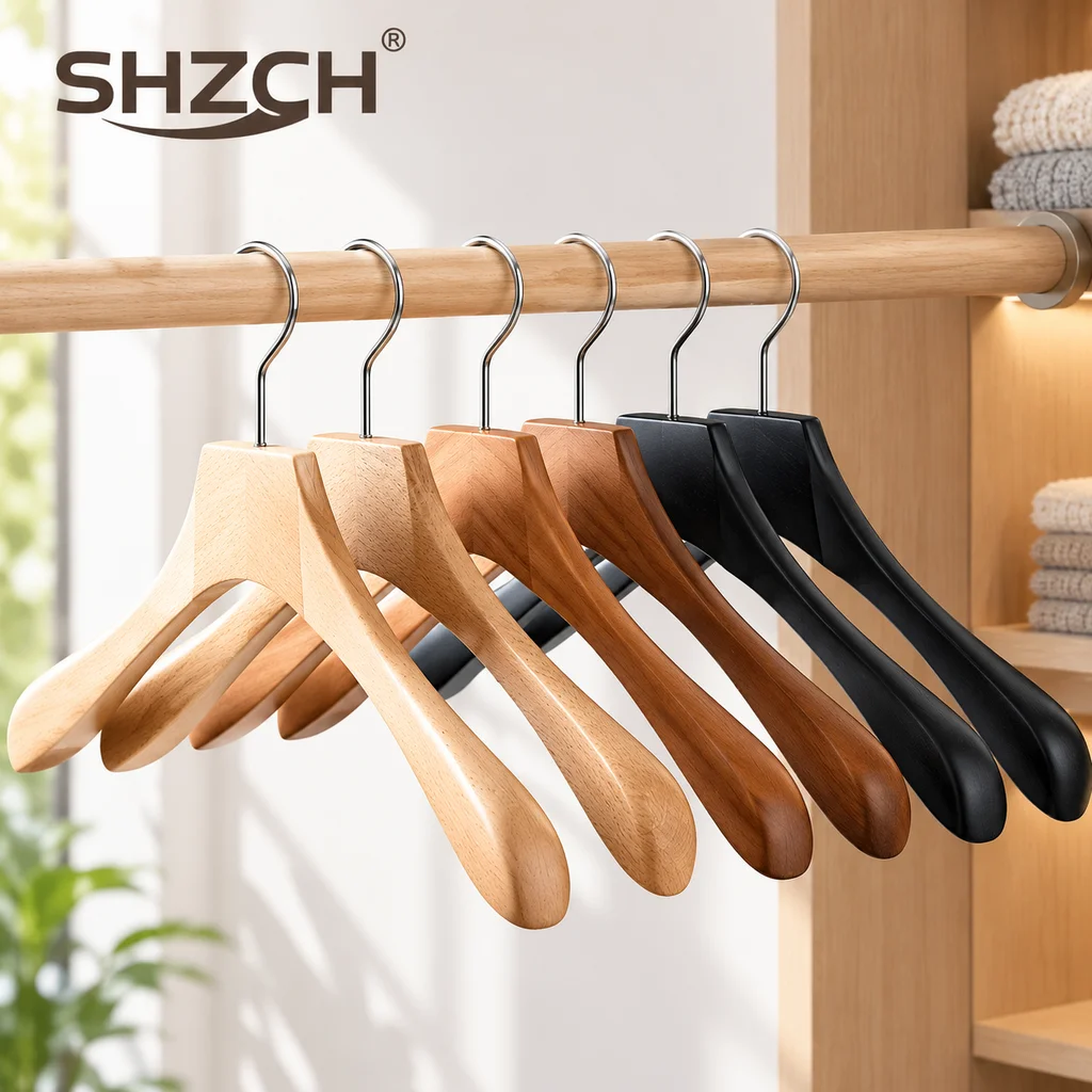 Boutique Beech Suit Hanger Wide Shoulder Clothes Rack Non Slip Solid Wood Coat Holder Professional Clothes Organizer for Shop