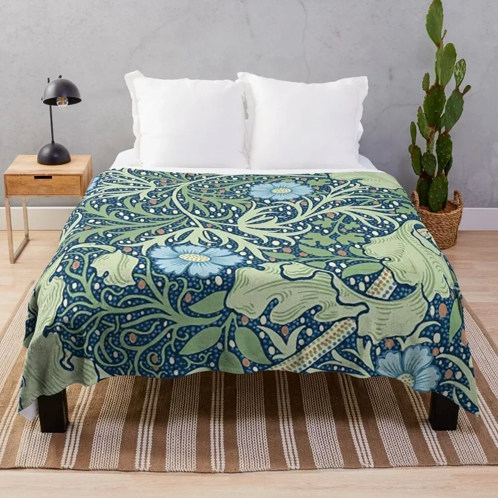 

William Morris Seaweed pattern, Victorian ,Blue , Green, Floral , Leaves, Art Nouveau, vintage, wallpaper, Morris, Throw Blanket