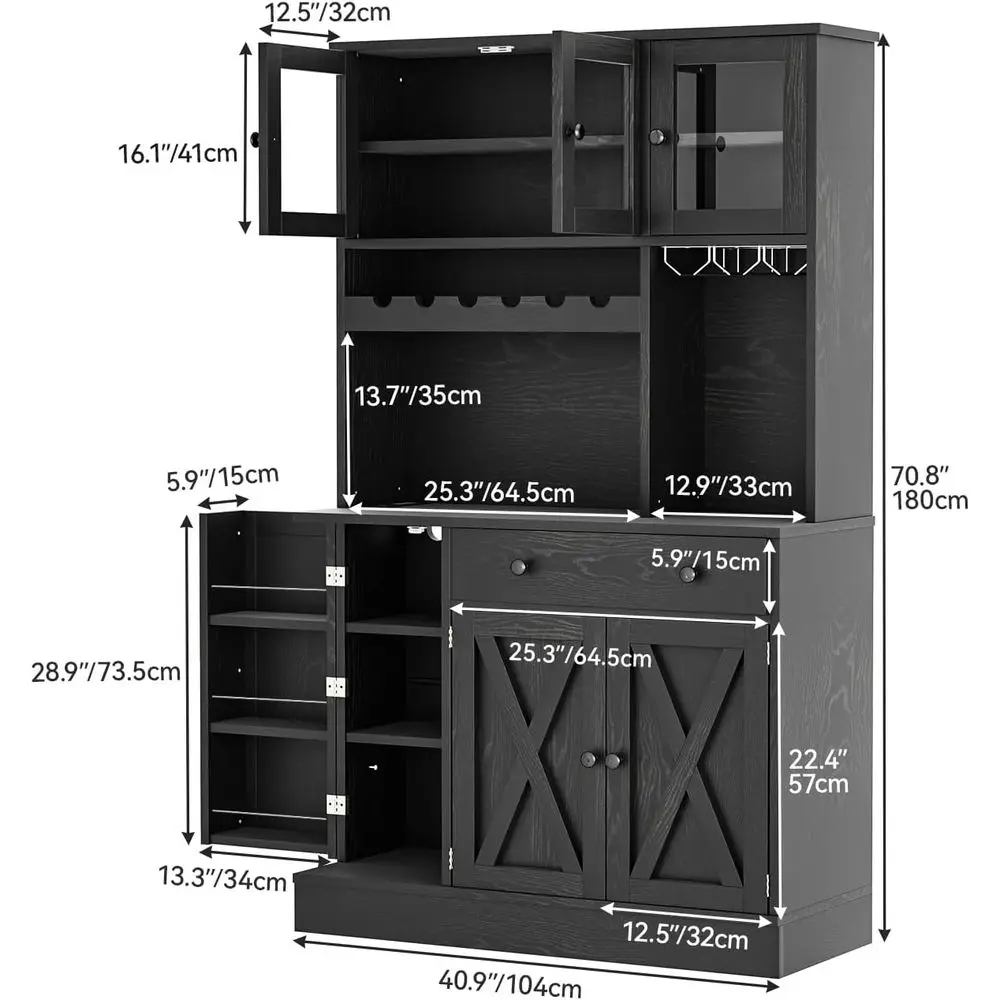 Kitchen Pantry Cabinet with Der, Do, Goblet Holder, Wine Rack or Storage, Tall Cabinet with Power Outlet or Kitchen & Living Roo