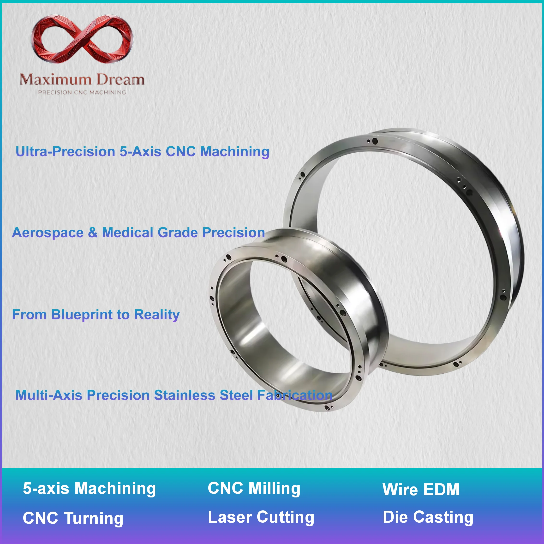 Rapid Prototyping CNC Machining Stainless Steel Parts, Custom 5-Axis Milling Service for Engineering R&D Project, MOQ 1pc