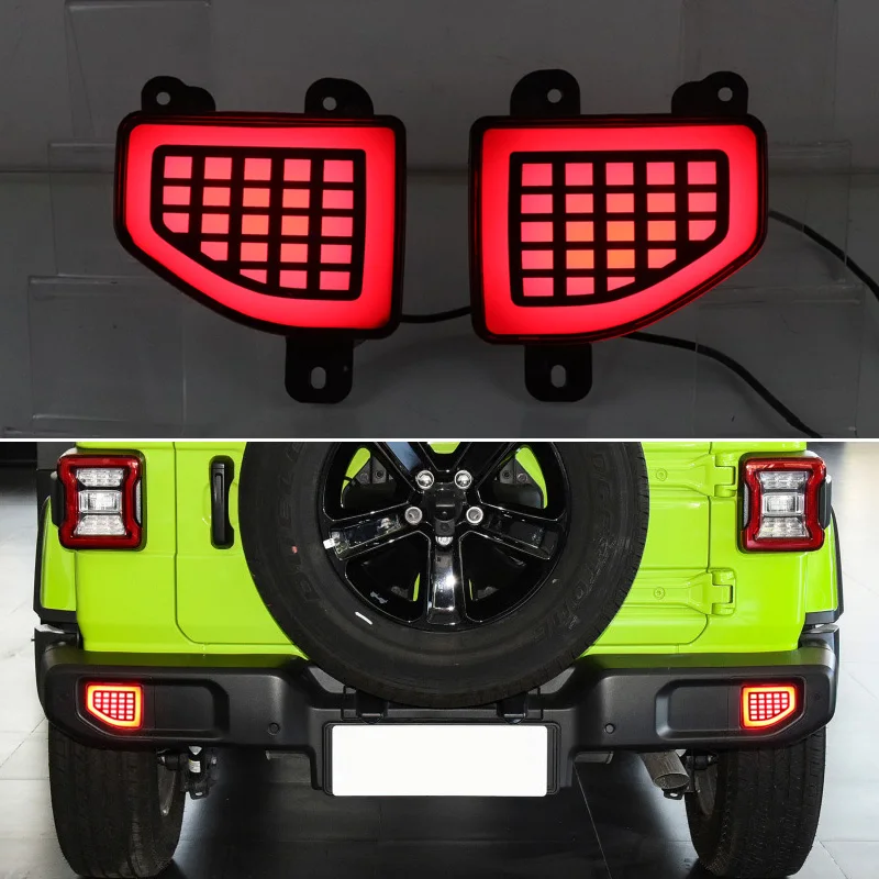 

LED Rear Fog Lamp For Jeep Wrangler 2018 2019 2020 2021 2022 Car Bumper Brake Light Reflector 3-in-1 Functions Signal Indicators