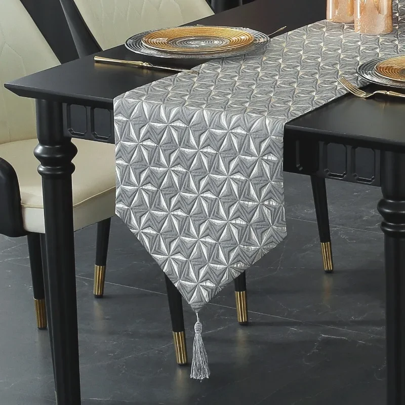 Jacquard Tassel Table Runner  Long Dining Cover Decor Coffee Flag Fabric Ornament for Household Dining Room Home Furnish Decors