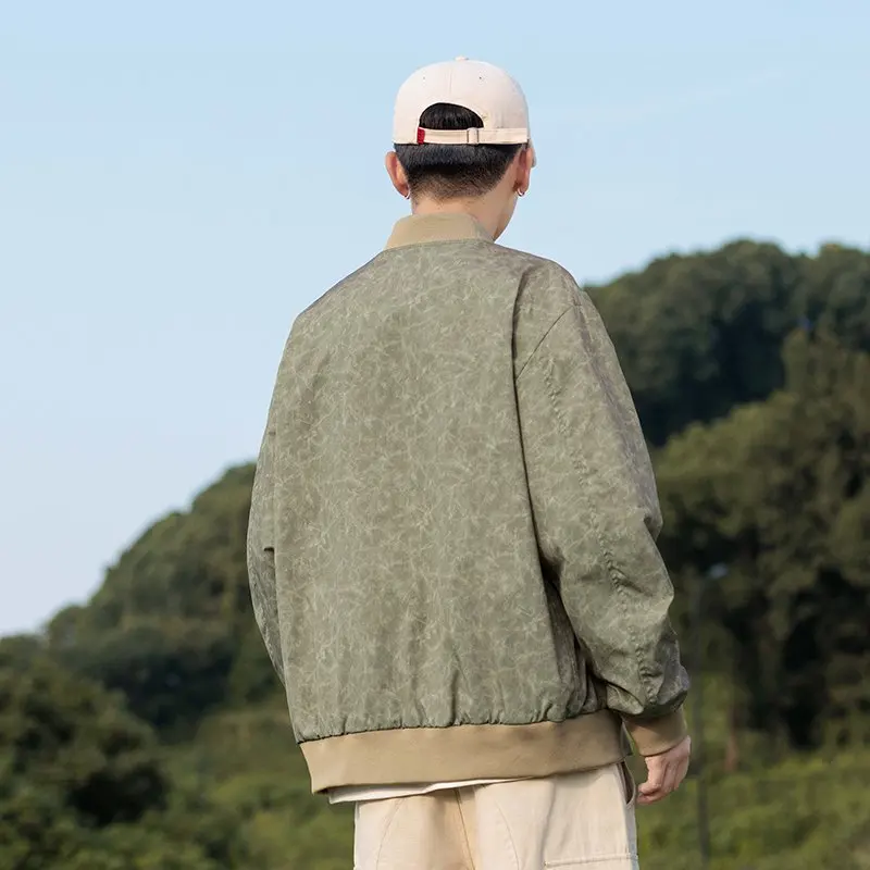 Oversized Man 100% Polyester Bomber Jacket Fashion Dirty Blazer Autumn American Size Hip Hop Casual Zipper Coat Retro Streetwear