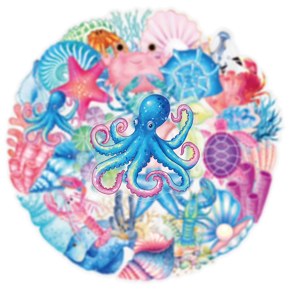 10/30/50pcs Carino Estetico Animali Marini Adesivi Cartoon Shell Corallo Trasparente Decalcomanie FAI DA TE Telefono Bagagli Auto Graffiti adesivo