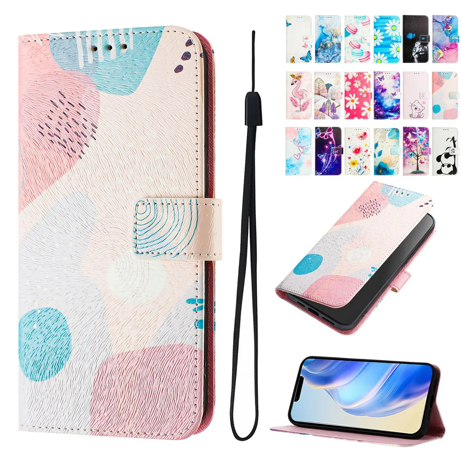 Sunjolly 18 Pattern Phone Case for XiaoMi Mi 15 14T 14C Pro Poco F6 Pro C75 C65 M6 Plus X6 Neo Colorful Wallet Case Cover capa