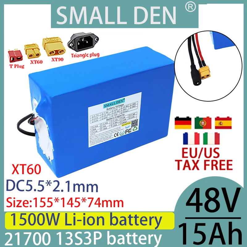 

New 21700 48V15ah lithium battery 13S3P with built-in 30A BMS 1500W high-power electric tool motor,electric vehicle solar energy