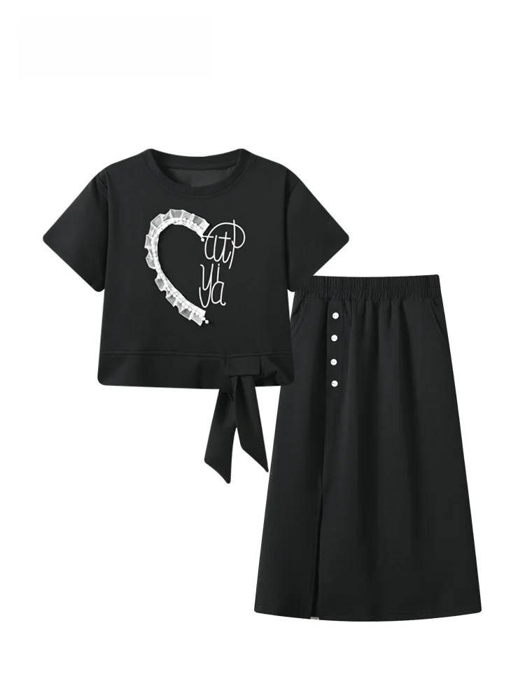 

Summer New Style College Wind Loose Fit Short Sleeve T-Shirt And Skirt Set plus Size Women's Clothing Anti-Aging