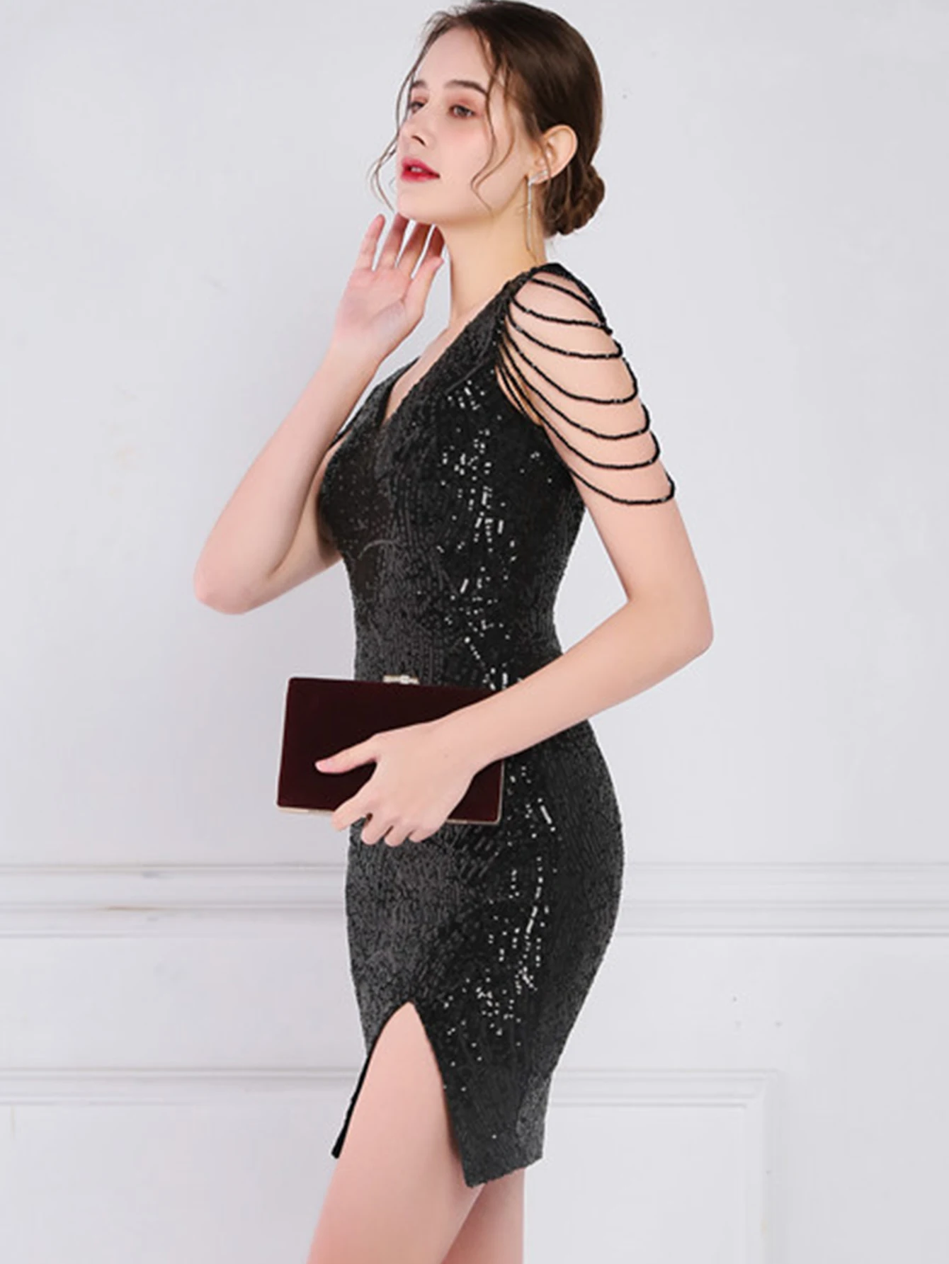 Sexy backless wedding party midi evening dresses women elegant luxury rhinestone birthday prom summer short dresses vestidos HL