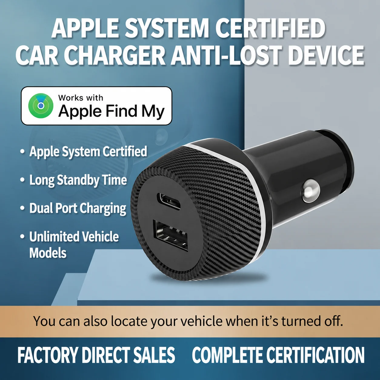Car Charger GPS Locator Tracker 15W USB Phone Charger Fast Charging Type C QC3.0 with iPhone Find My Apple Official App