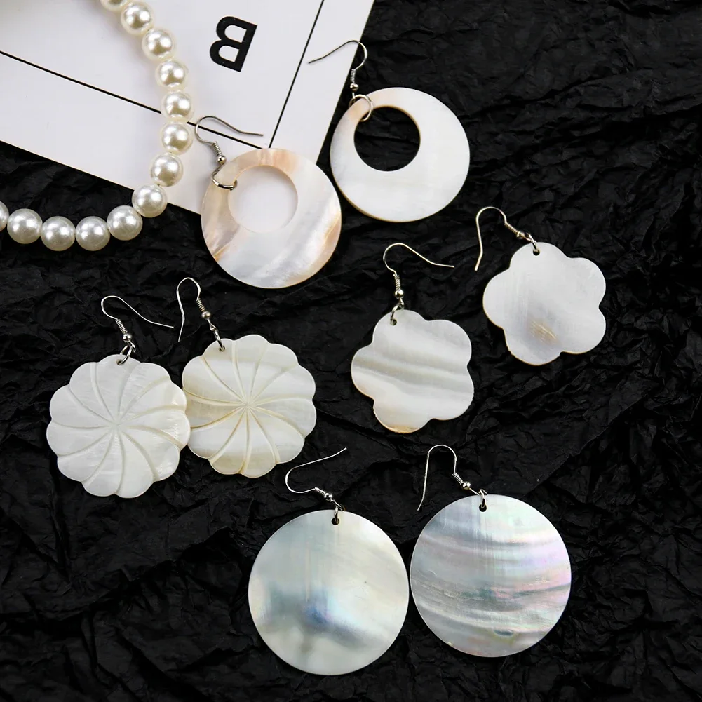 Natural Sea Shell Earring Hollow Round Waterdrop Shell Jewelry Flower Mother of Pearl White Black MOP Designer Earring for Woman