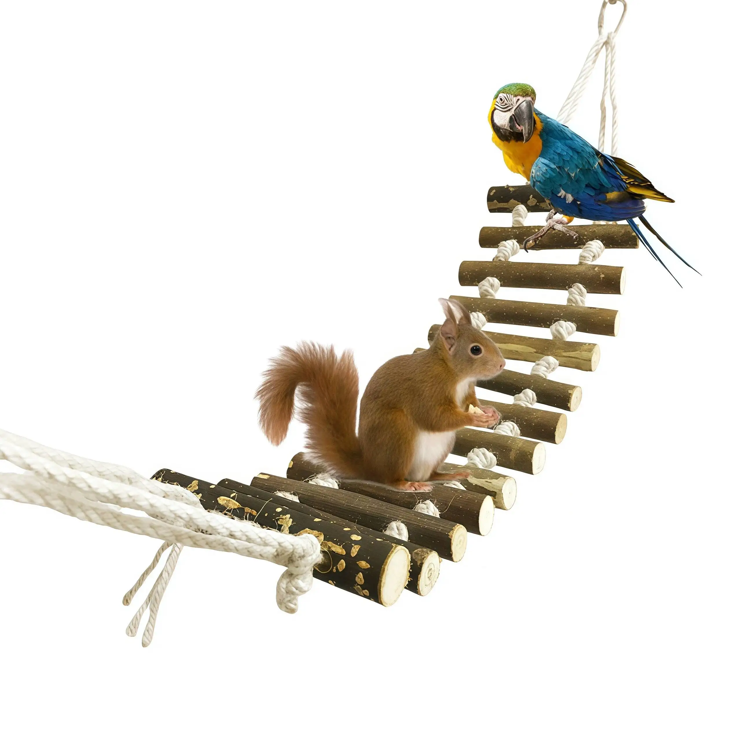 

Bird Cage Ladder Parrot Bridge Made of Natural Wood and Rope for Small and Medium Sized Birds Parakeets Rat Hamster Gerbil