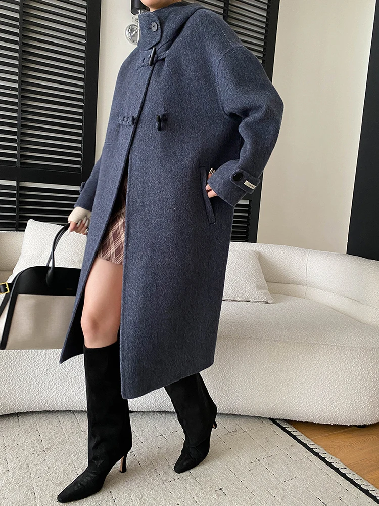 معاطف صوفية أنيقة بتصميم مقنع من FANAN للنساء مزدوجة الصدر ملابس خارجية سميكة ودافئة موضة شتاء 2025 جديد #4