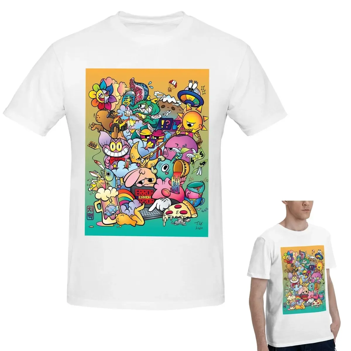 

100% Cotton Things In Life Cute Colorful Vexx Style Doodle T-Shirt Men's Funny T Shirt Men Round Neck Summer Shirts Tops