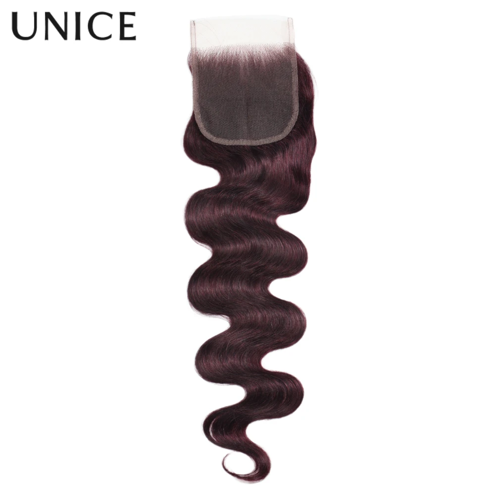 UNICE Hair Chiusura in pizzo 4x4 con onda del corpo in ciliegio nero