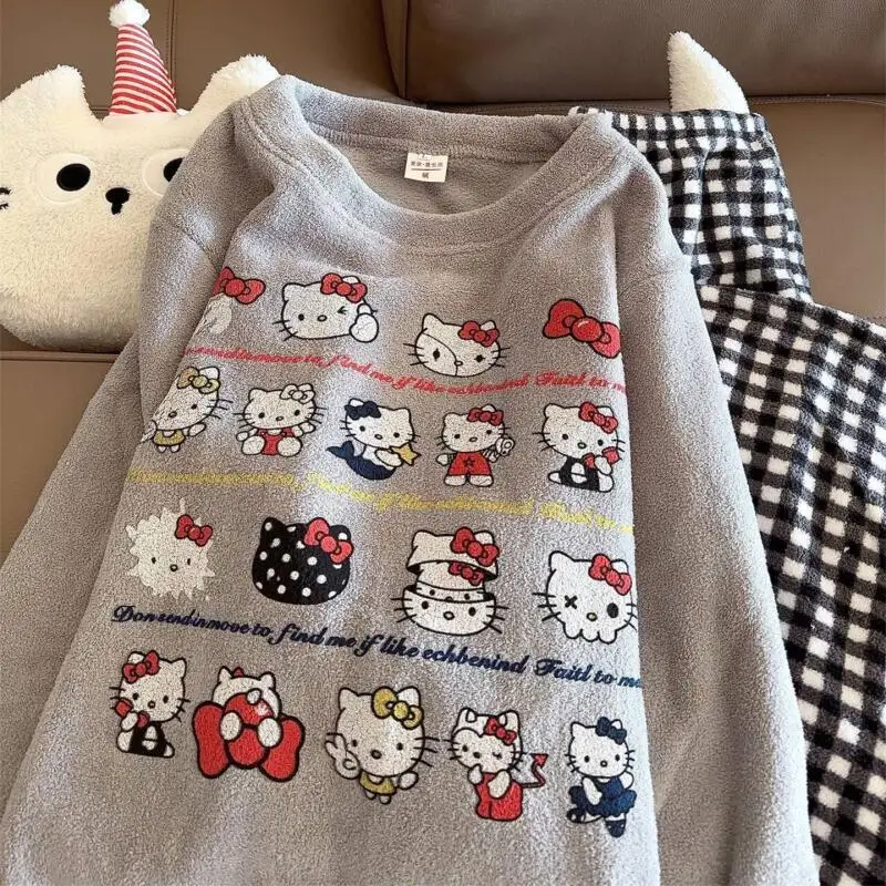 

Пижамный комплект Sanrio для девочек microvilli hello kitty kawaii, студенческий повседневный комплект с героями мультфильмов, осенне-зимний комплект одежды для отдыха с круглым вырезом, новый стиль