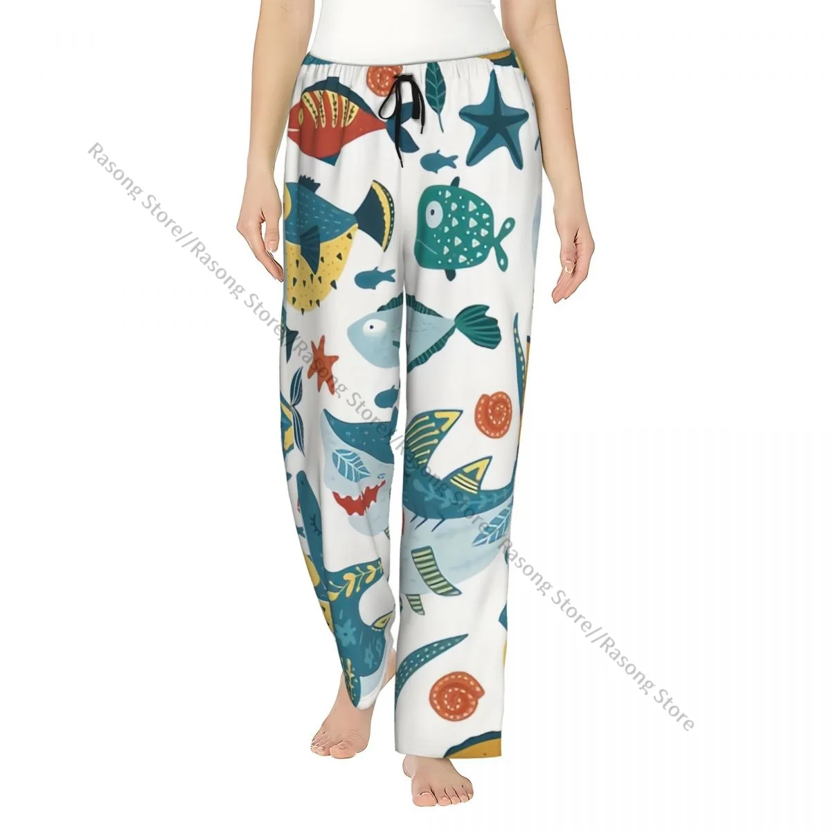 

Пижамные штаны для женщин, забавная акула в скандинавском стиле, штаны для сна, домашняя одежда для дома