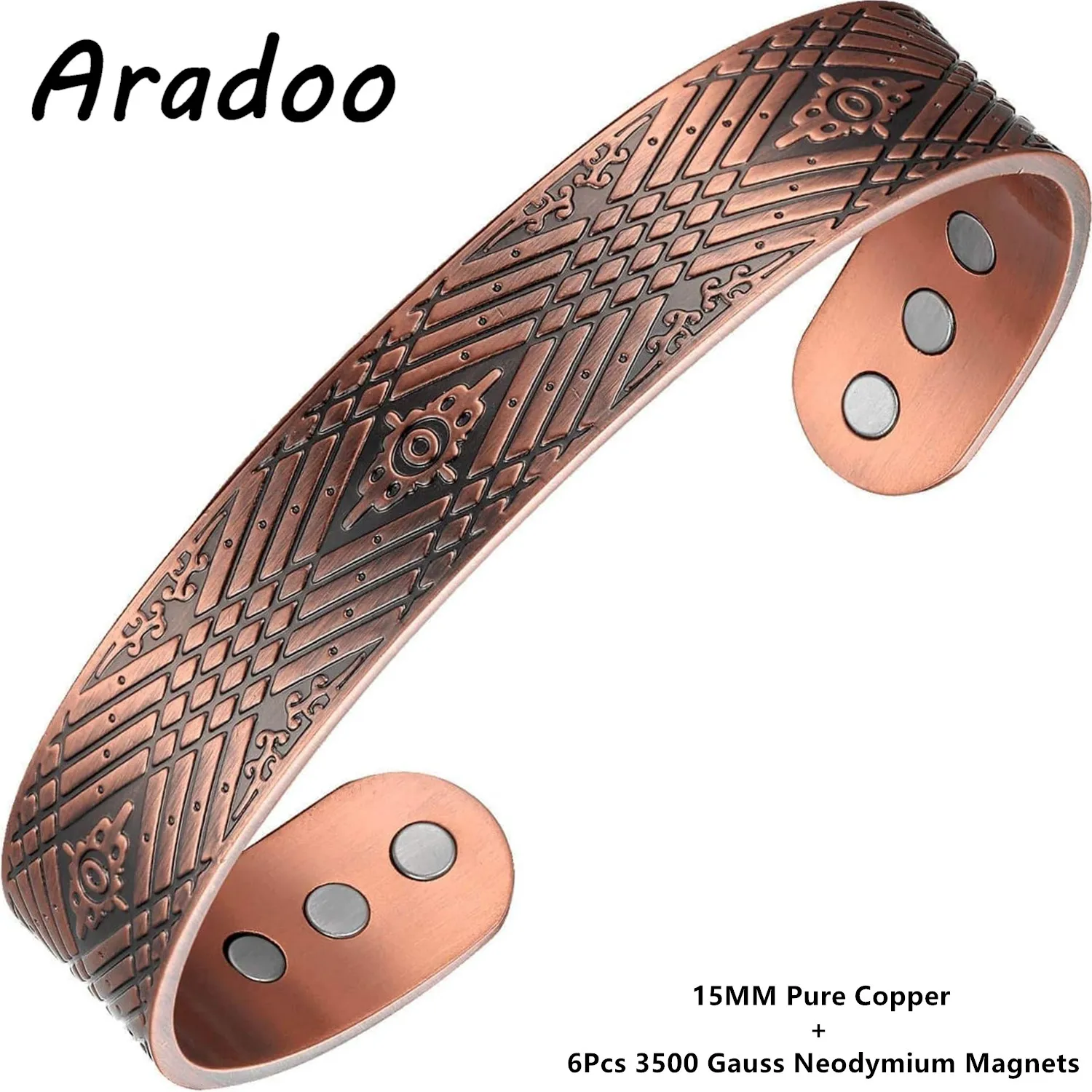 ARADOO Premium-Kupferarmband mit magnetischer offener Neodym-Manschette, Armreif, Schmuck, Geschenk