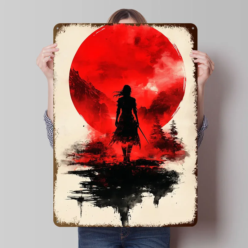 Silhouette Warrior Blechposter, individuelle Wandkunst, Vintage-Metallschilder, Retro-Blechtafel für Schlafzimmerdekoration, Gaming-Dekoration, Zimmerdekoration