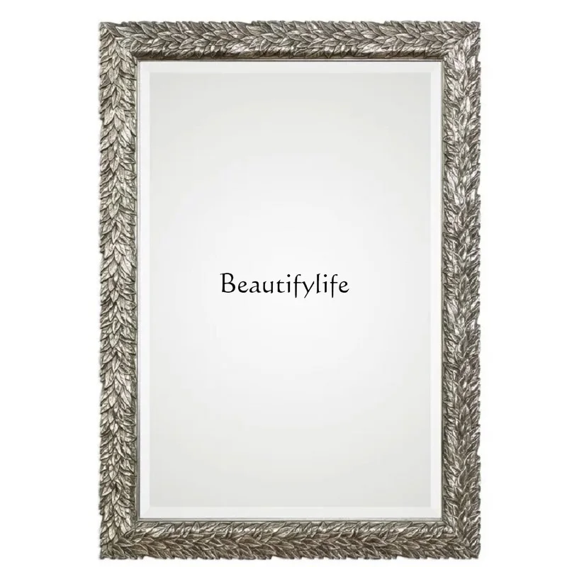 American retro square silver dresser makeup mirror European wall-mounted porch mirror
