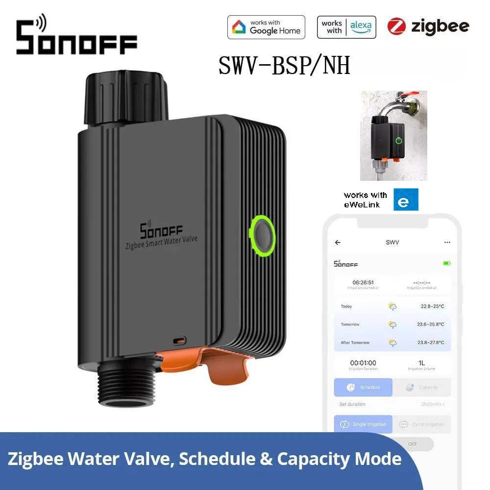 

SONOFF SWV Zigbee 3.0 Smart Water Valve IP55 Sprinkler Controller Home Automate Irrigation Compatible with eWeLink Alexa Google