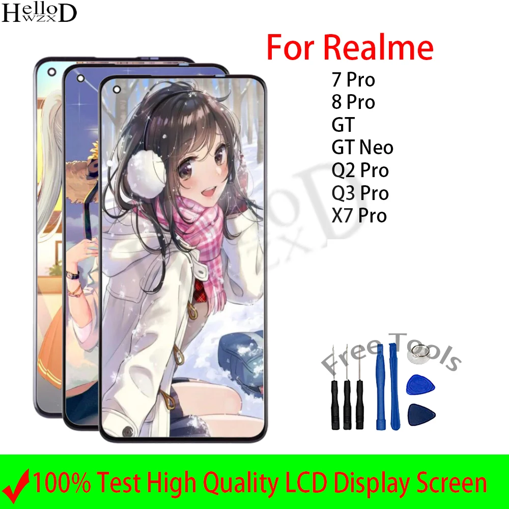 Original For Oppo Realme 7 8 Pro GT Neo Q2 Q3 Pro X7 Pro LCD Display Touch Screen Digitizer Assembly Replacement