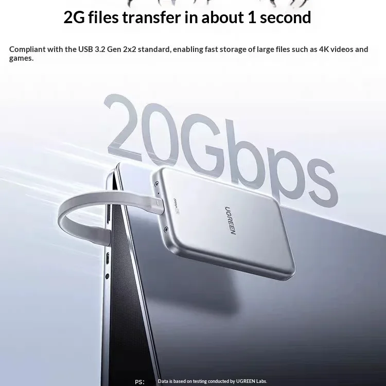 UGREEN D620 Portable SSD Magnetic Mount USB-C Connection Aluminum Housing for Laptop Tablet Storage Expansion and Backup
