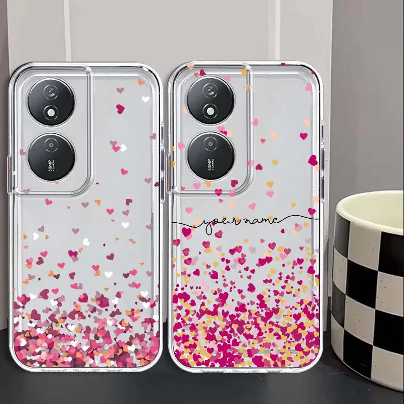 

Pink Love Flower For Huawei P40 P50 P60 Pura 70 80 Nova 11 12S 13 14 Pro Plus Lite Ultra Transparent Phone Case