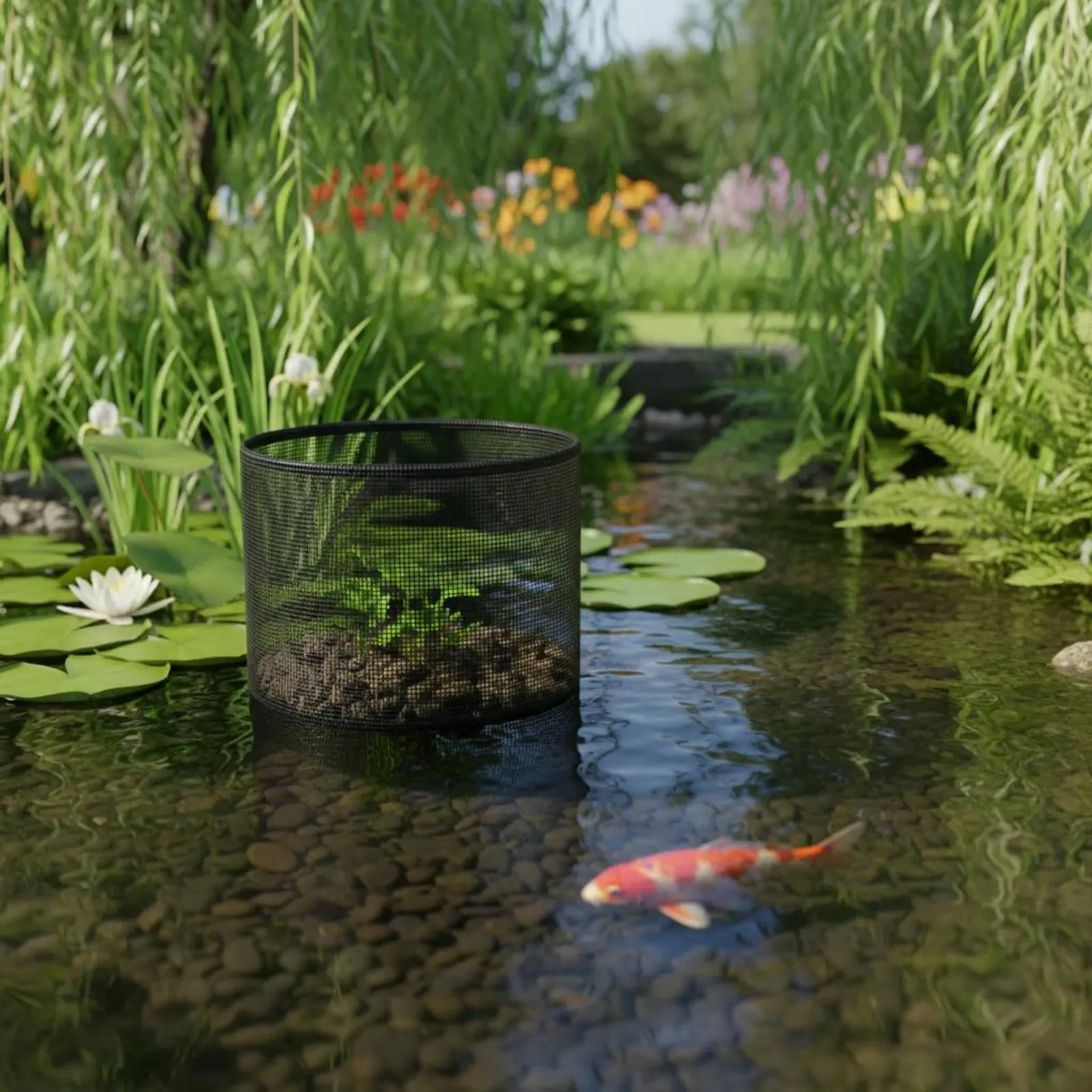 4 Pieces PVC Mesh Planter Reusable Aquatic Plant Bag Pond Plant Bag Foldable Water Garden Planter Flexible for Patio, Balcony