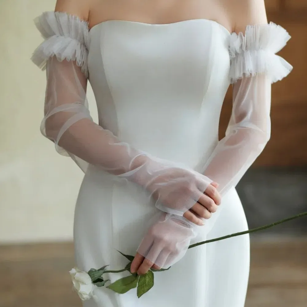 エレガントな長袖ブライダルスリーブプリーツ取り外し可能な結婚式の長袖複数の色透明ガーゼスリーブ花嫁