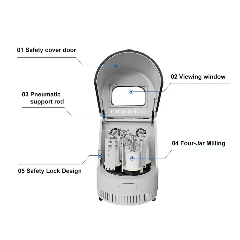 Low Noise Four-Tank Planetary Ball Mill Semi-Circular Design Can Be Ground at Same Time