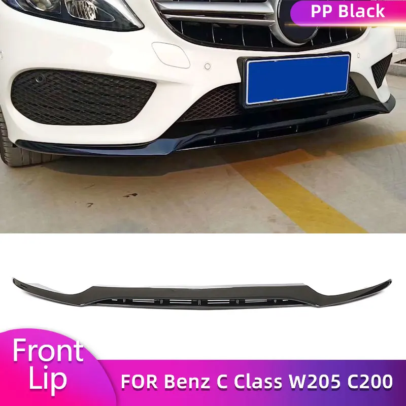 

PP Глянцевый черный спойлер на передний бампер для Mercedes Benz C Class W205 C200 C250 C300 Sport 2015-2018 Автомобильный комплект передней губы