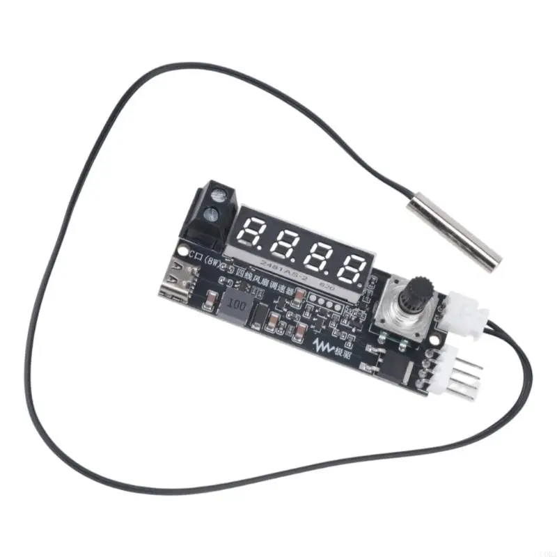 CORA 4 Pin Fan Controller Module, Digital Display, Knob Control, 5V Port and 12V Wire Input for PC Cooling, Cabinet Heat