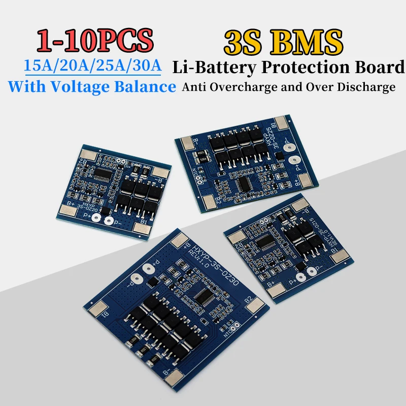 1-10PCS 3S 12V 25A 30A BMS 18650 Li-Battery Protection Board 11.1V 12.6V Anti-Overcharge With Balance And Temperature Control
