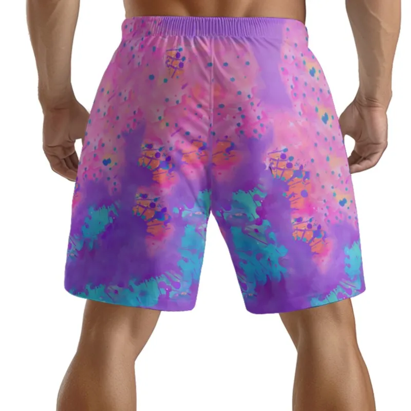 Shorts de poliéster com estampa de rosto fantasma masculino, cintura com cordão, secagem rápida, respirável, casual, praia, esporte